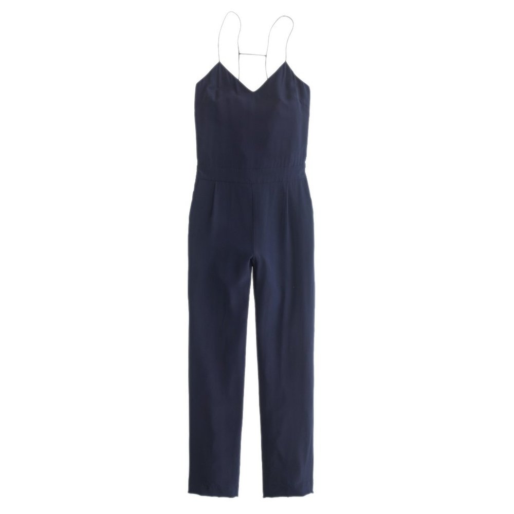 NWT Womens Size 8 J. Crew Navy Blue Pure Silk Ankle-Length Strappy Jumpsuit